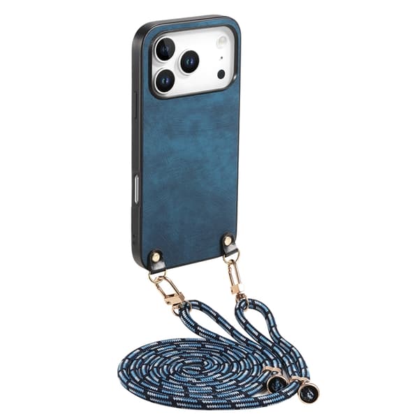 Mobilskal till iPhone 17 Pro med Justerbar Rem Retro Läder - Blå Blå