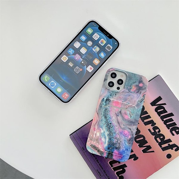 Korthållare Skal iPhone 13 Pro - Grön Marble