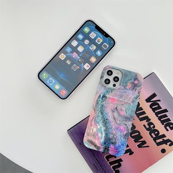 Korthållare Skal iPhone 13 Pro - Grön Marble Grön