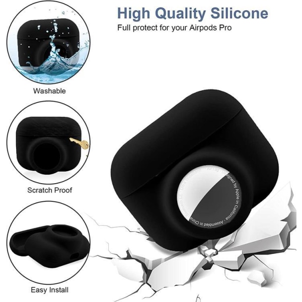 2-in-1 Silicone Case Airpods Pro Airtagilla - musta Black