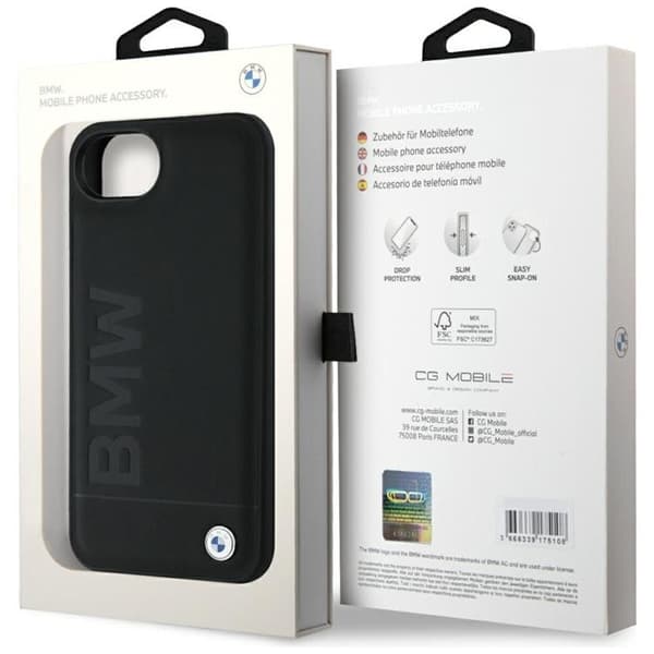 BMW telefontaske til iPhone 16e Hot Stamp Læder - Sort Svart