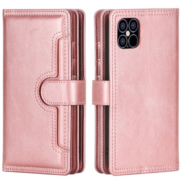 Multiple Card Slots Äkta Läder Plånboksfodral iPhone 12 Pro Max - Rose Gold