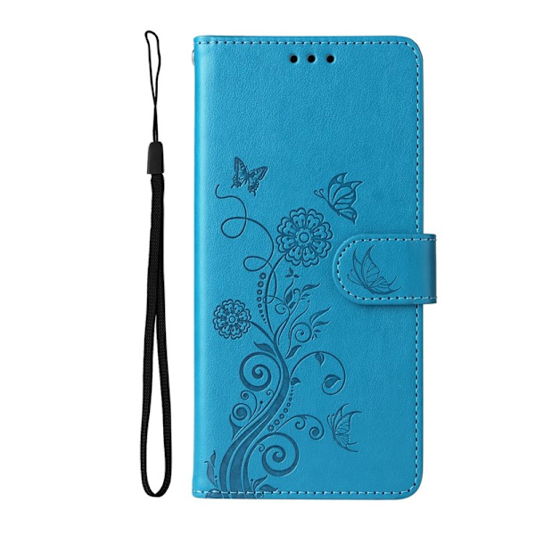 Samsung Galaxy S26+ Plånboksfodral Konstläder Blomtryck Ställ - Blå