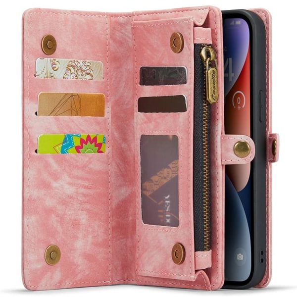 CASEME iPhone 15 Plus -lompakkokotelo 008 irrotettava - vaaleanpunainen