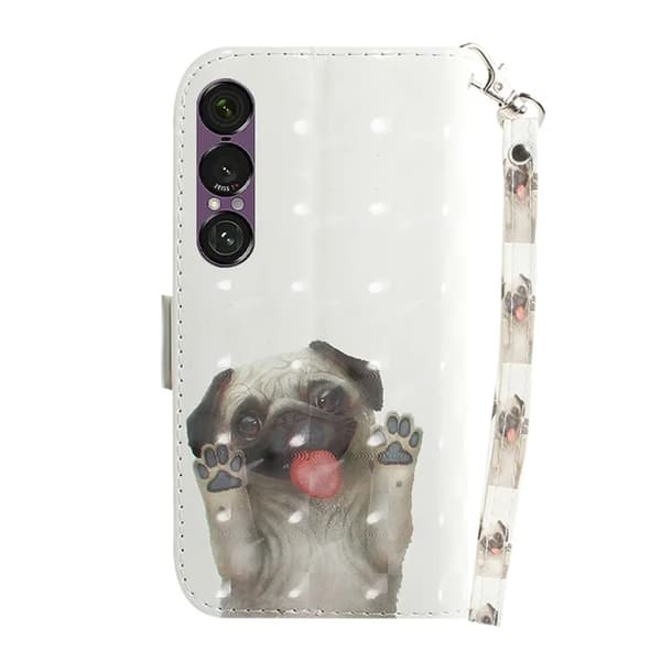 Sony Xperia 1 VII Konstläder Plånboksfodral med Handledsrem - Pug Vit