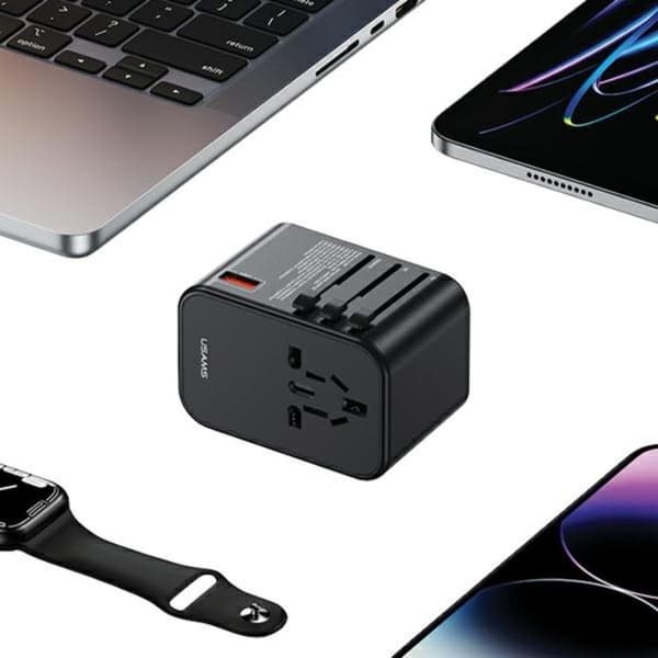 USAMS Rejseopladeradapter 65W 2x USB-C 1xUSB US/AU/EU/UK T62 Svart