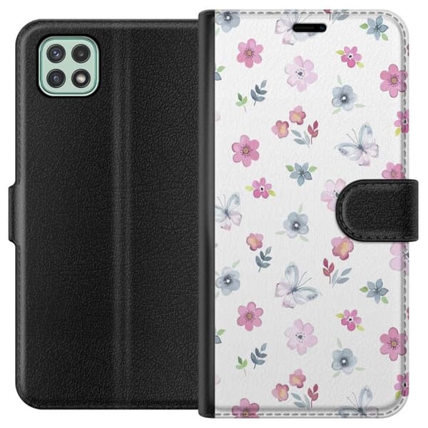 Pung Taske til Samsung Galaxy A22 5G med blomster og sommerfugle