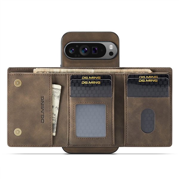 DG.MING Google Pixel 10 Pro XL Konstläder Plånboksfodral Detatchable M1 - Brun Brun