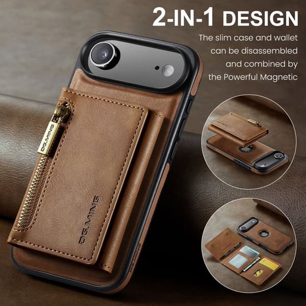 DG.MING M5 Series iPhone Air Plånboksfodral Konstläder Magnetiskt Brun