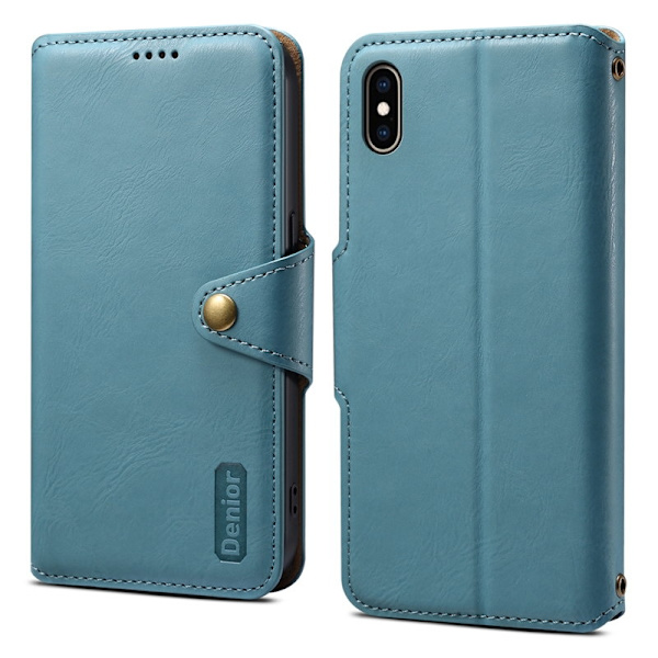 DENIOR iPhone XS Max Plånboksfodral Konstläder Skydd - Blå