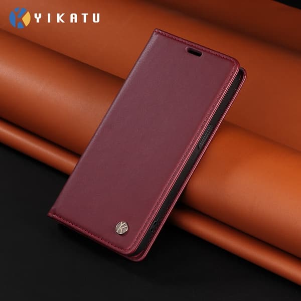 YIKATU OnePlus 15 Plånboksfodral Closure Konstläder Vinröd