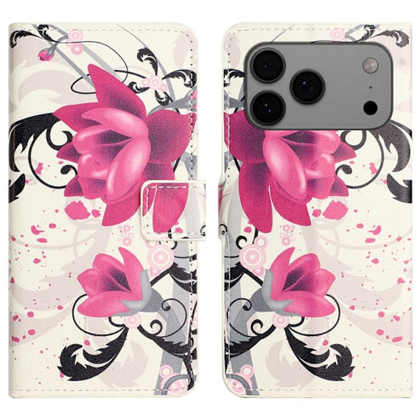 iPhone 17 Pro Plånboksfodral Pattern Print Konstläder - Lotus Rosa