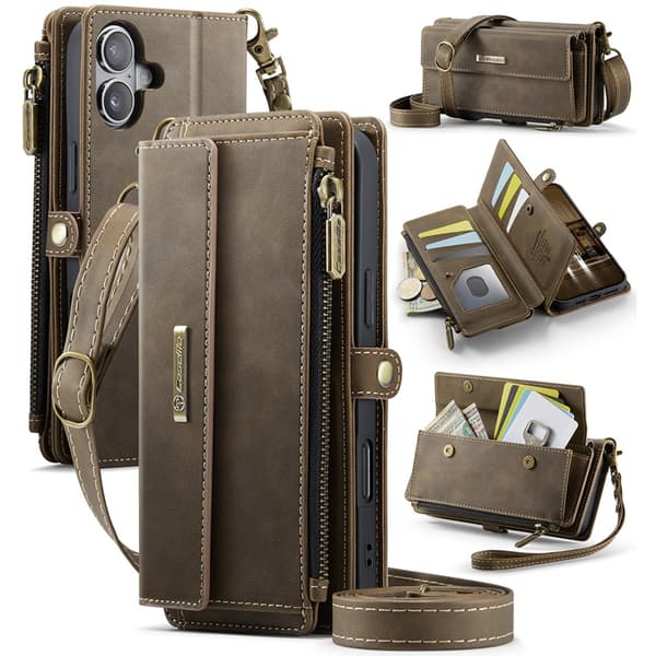 CASEME iPhone 17 Plånboksfodral Zipper RFID C39 Brun