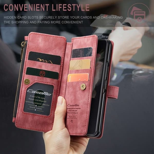 CASEME Konstläder Plånboksfodral för Samsung Galaxy Z Fold3 5G Röd