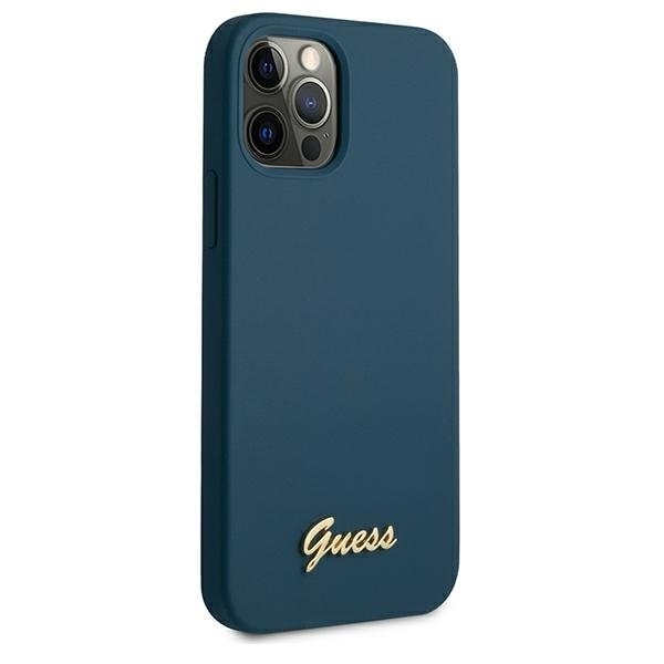 Guess iPhone 12 Pro Max Skal Metal Logo Script - Blå Blå