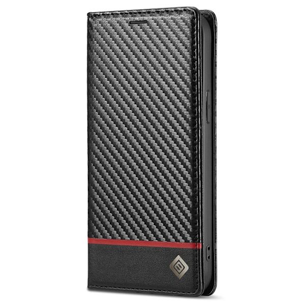 LC.IMEEKE iPhone 14 Plånboksfodral i Konstläder - Kolfibertextur - Vit
