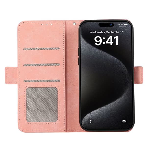 ABEEL iPhone 16 Plånboksfodral Konstläder RFID-Skydd Kortfickor Rosa