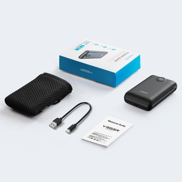 VEGER Powerbank 20000 mAh PD QC 3.0 2A 22.5W S20 - Svart