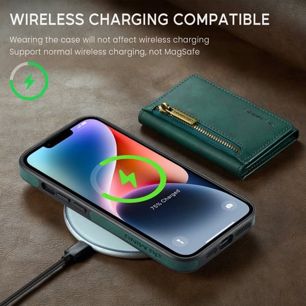 DG.MING M5 Series Mobilskal till iPhone 14 RFID-Skydd Konstläder TPU Grön