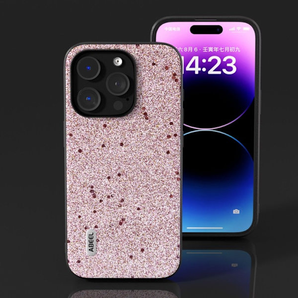 ABEEL Mobilskal till iPhone 15 Pro Max Glitter Drop-proof PU Läder - Rosa