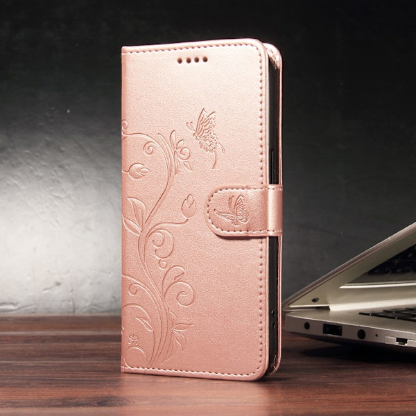 OnePlus 15 Plånboksfodral Flower Pattern Konstläder Roséguld
