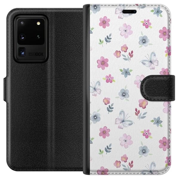 Pung Taske til Samsung Galaxy S20 Ultra med blomster og sommerfugle