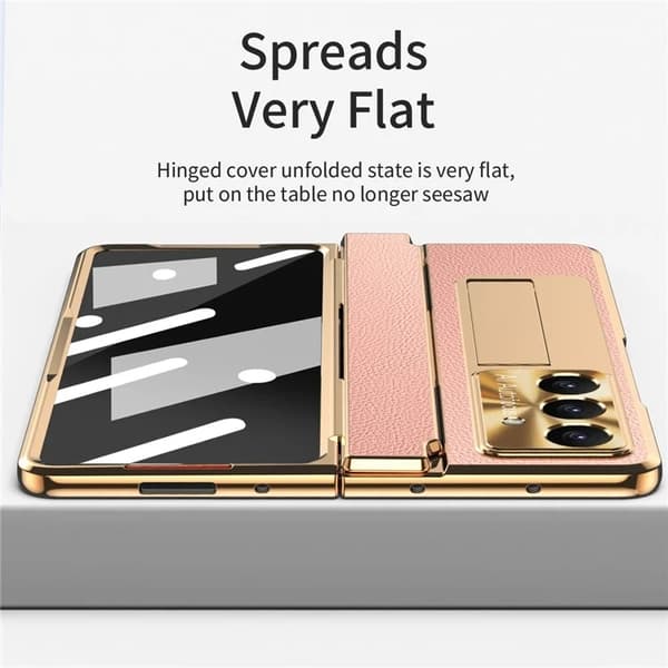Mobilskal till Galaxy Z Fold7 5G läder + PC Kickstand - Guld+Rosa Guld
