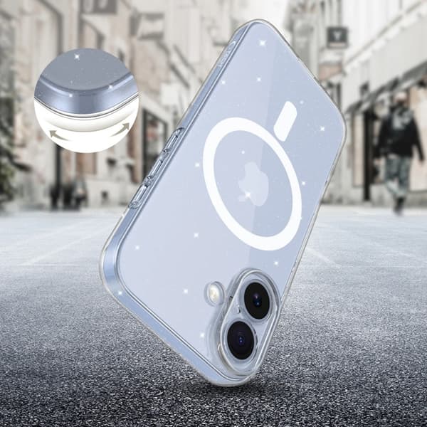 Tech-Protect telefontaske til iPhone 17 Magsafe Flexair - Glitter Transparent