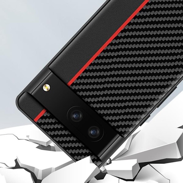 Google Pixel 7 Skal Carbon Fiber PU-Läder - Svart/Röd Svart