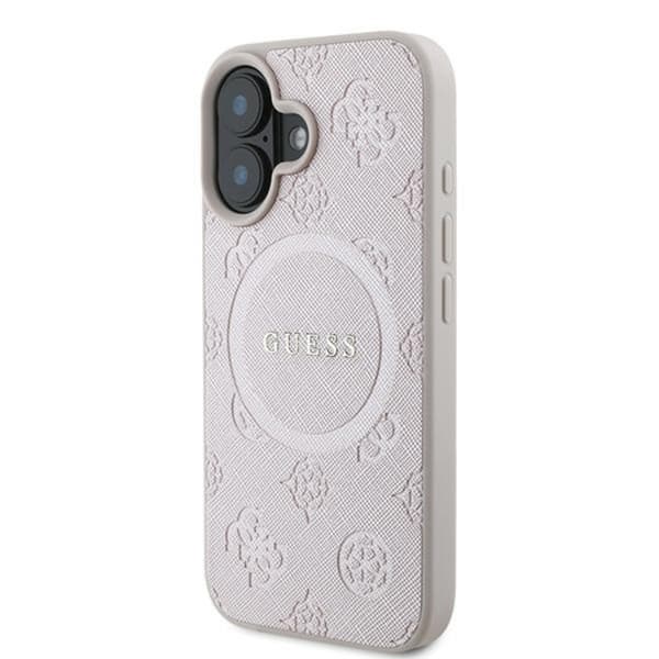 Guess Mobilskal till iPhone 16 Magsafe Saffiano Peony Classic Logo Rosa