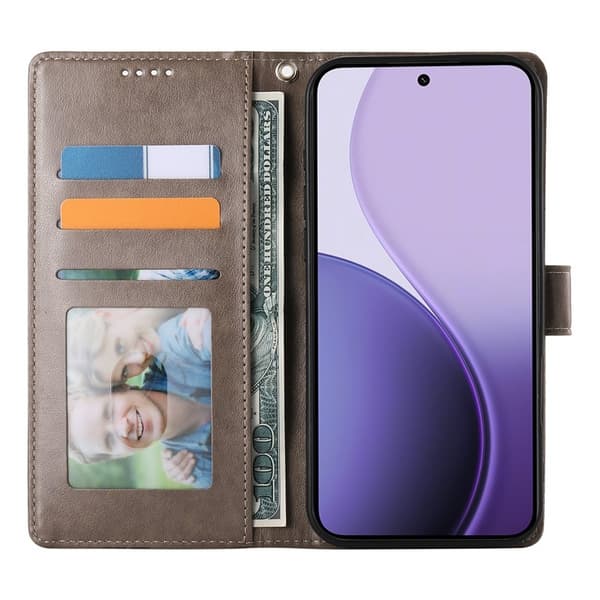 Samsung Galaxy S26 Plånboksfodral Fjäril Blommönster Konstläder - Grå