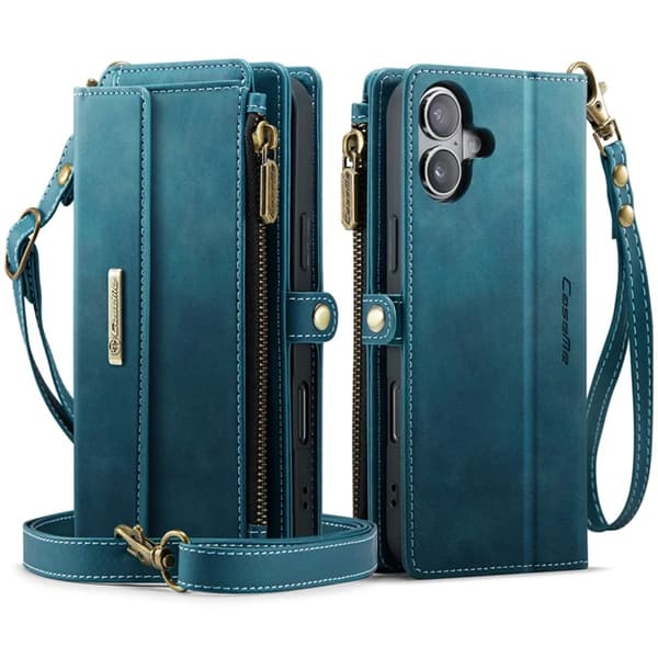 Caseme iPhone 16 Konstläder Plånboksfodral RFID-Skydd Zipper - Grön Grön