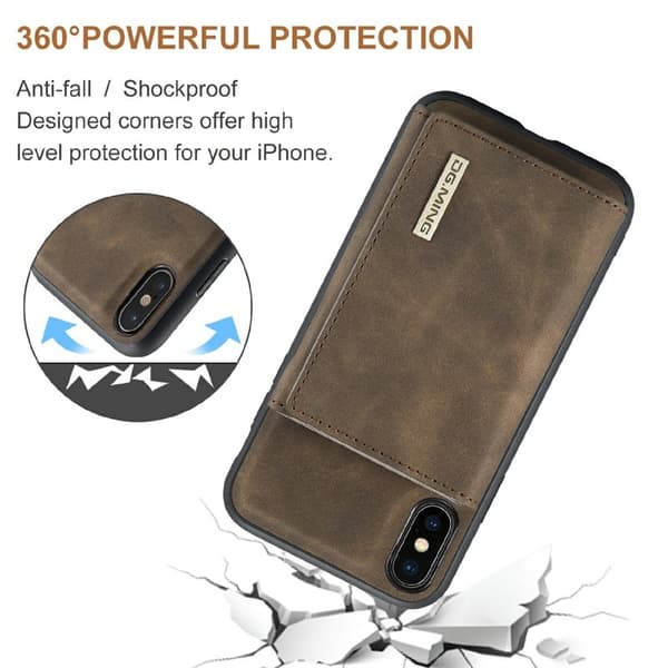 DG.MING M1 Wallet Mobilskal i Konstläder för iPhone X/XS - Brun