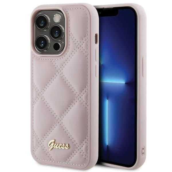 Guess Mobilskal till iPhone 15 Pro Max Quilted Metal Logo - Rosa Rosa