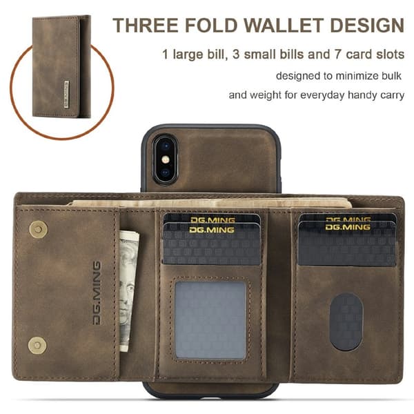 DG.MING M1 Series Plånboksfodral Konstläder för iPhone XS Max - Brun