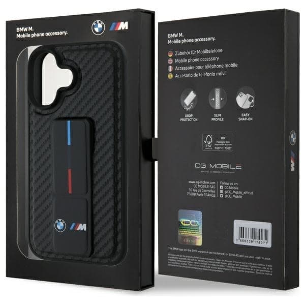 BMW Mobilskal till iPhone 16 M Grip Stand Smooth - Svart Black