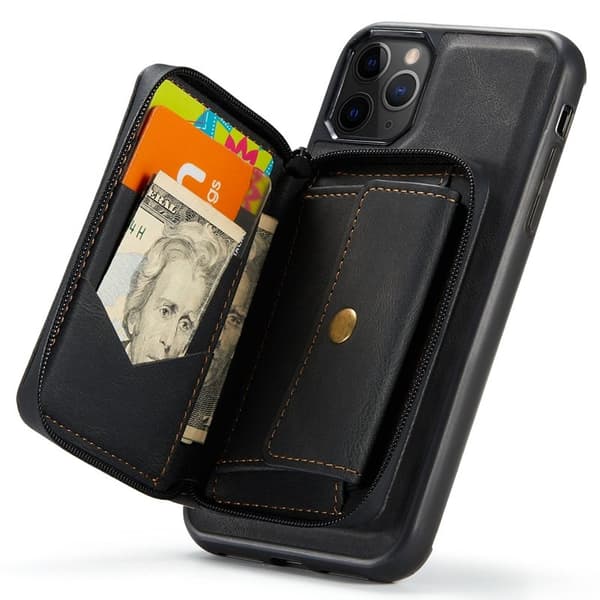 JEEHOOD Mobilskal till iPhone 11 Pro Max Konstläder TPU Svart