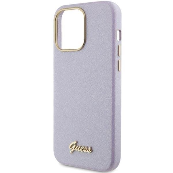 Guess iPhone 15 Pro Max -puhelinkuori Glitter Glossy Script - Lila Lila