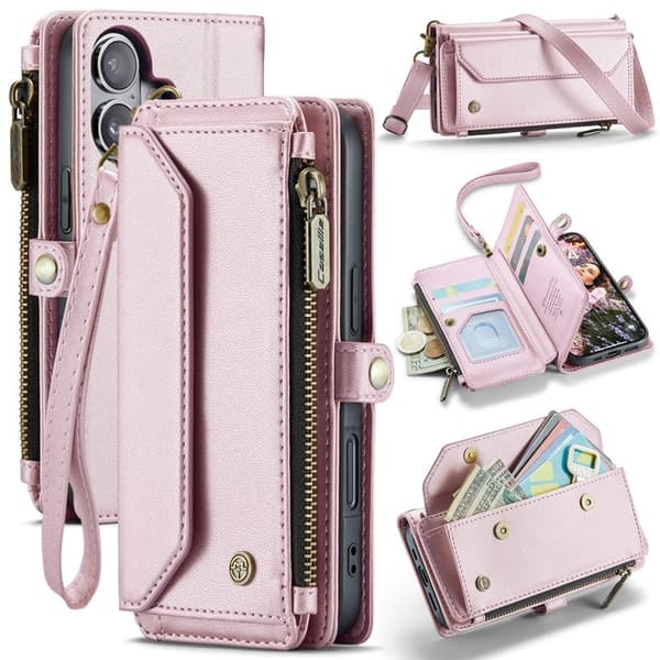 CASEME Plånboksfodral Konstläder för iPhone 17 med dragkedja - Rosa