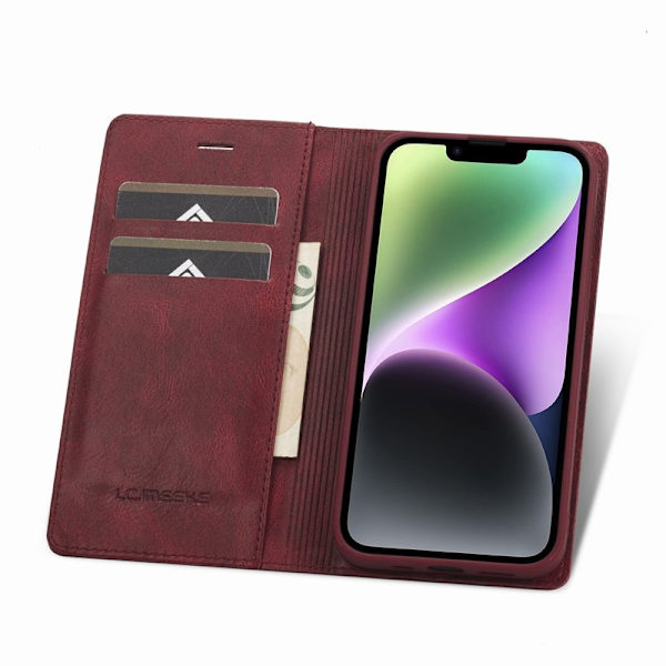 LC.IMEEKE iPhone 15 Plus Plånboksfodral - RFID Blocking Konstläder - Röd