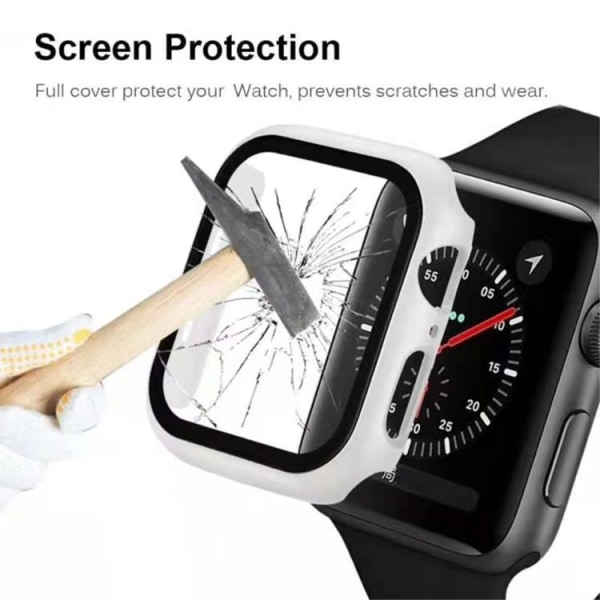 2-in-1 kuori ja karkaistu lasi näytönsuoja Apple Watch 7 41mm - valkoinen White