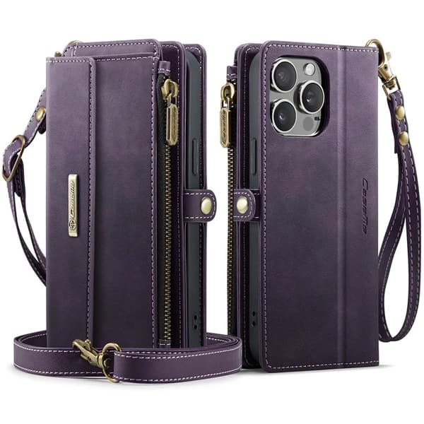 Caseme iPhone 13 Pro Max Konstläder Plånboksfodral RFID-Skydd Zipper - Lila Lila