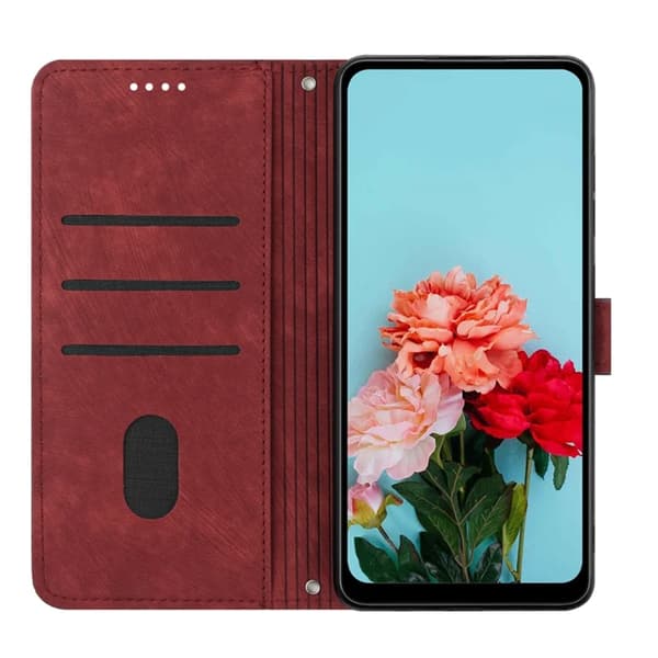 Sony Xperia 10 VII Konstläder Plånboksfodral Imprinted Lines - Röd Röd