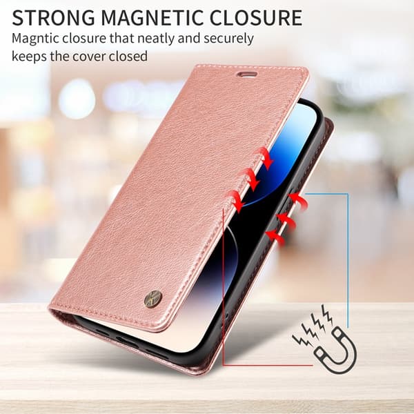 YIKATU OnePlus 15 Plånboksfodral Litchi Closure Konstläder Roséguld