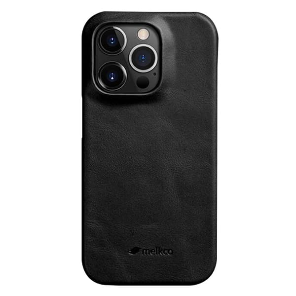 MELKCO Mobilskal till iPhone 15 Pro Äkta Läder Belagt PC Svart