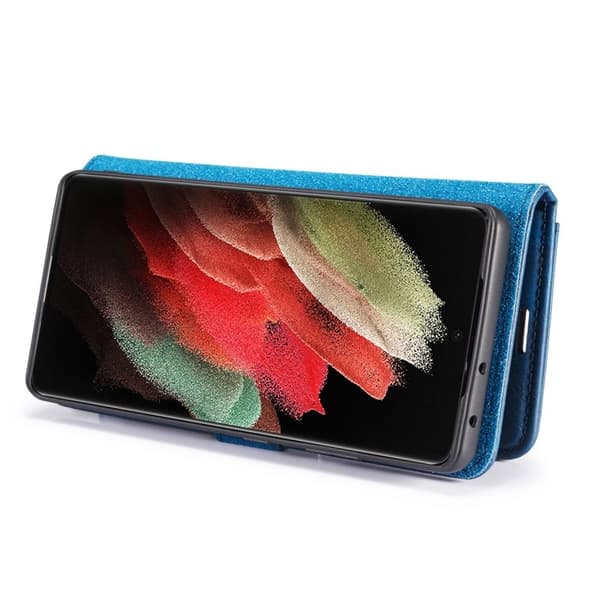 DG.MING Galaxy S21 Ultra 5G Plånboksfodral Äkta Läder 2-i-1 Detachable Blå