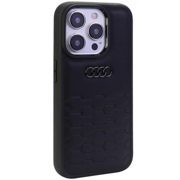 Audi iPhone 15 Pro matkapuhelimen suojakuori synteettistä nahkaa - musta