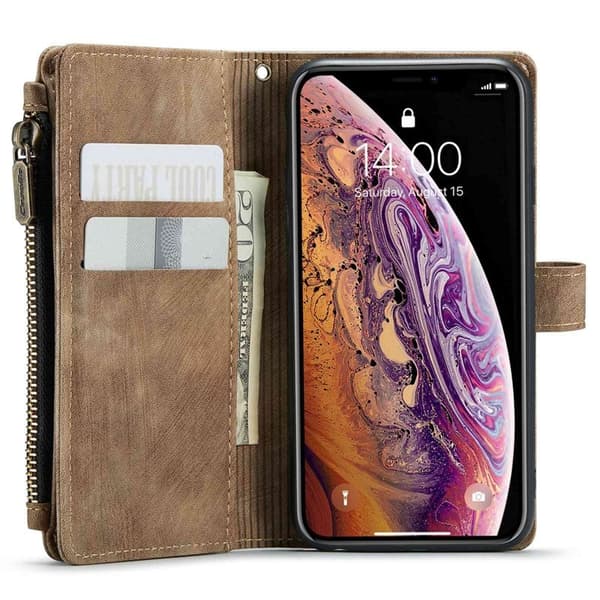 CASEME C30 Plånboksfodral för iPhone X/XS med rem, brun Konstläder