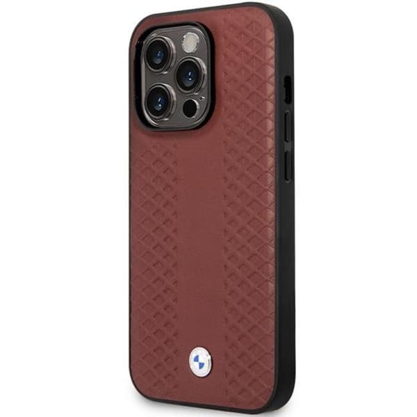 BMW iPhone 14 Pro Max Mobilskal Læder Diamond Pattern - Burgundy Vinröd