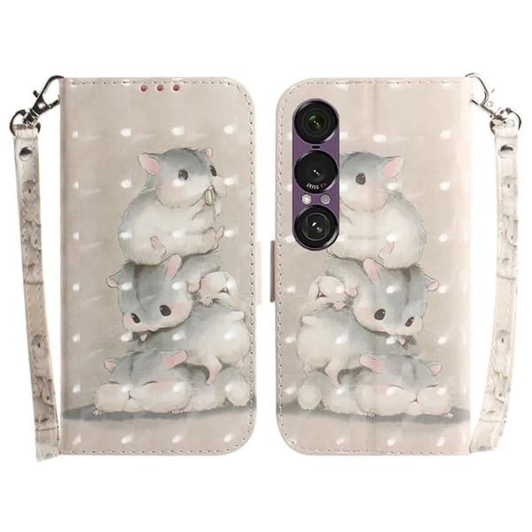 Sony Xperia 1 VII Konstläder Plånboksfodral med Handledsrem - Squirrels Beige
